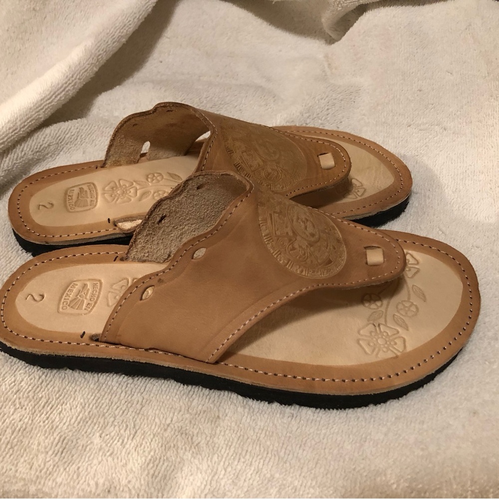 Girls Leather Sandals Mexican Flip Flops - Picture 4 of 7